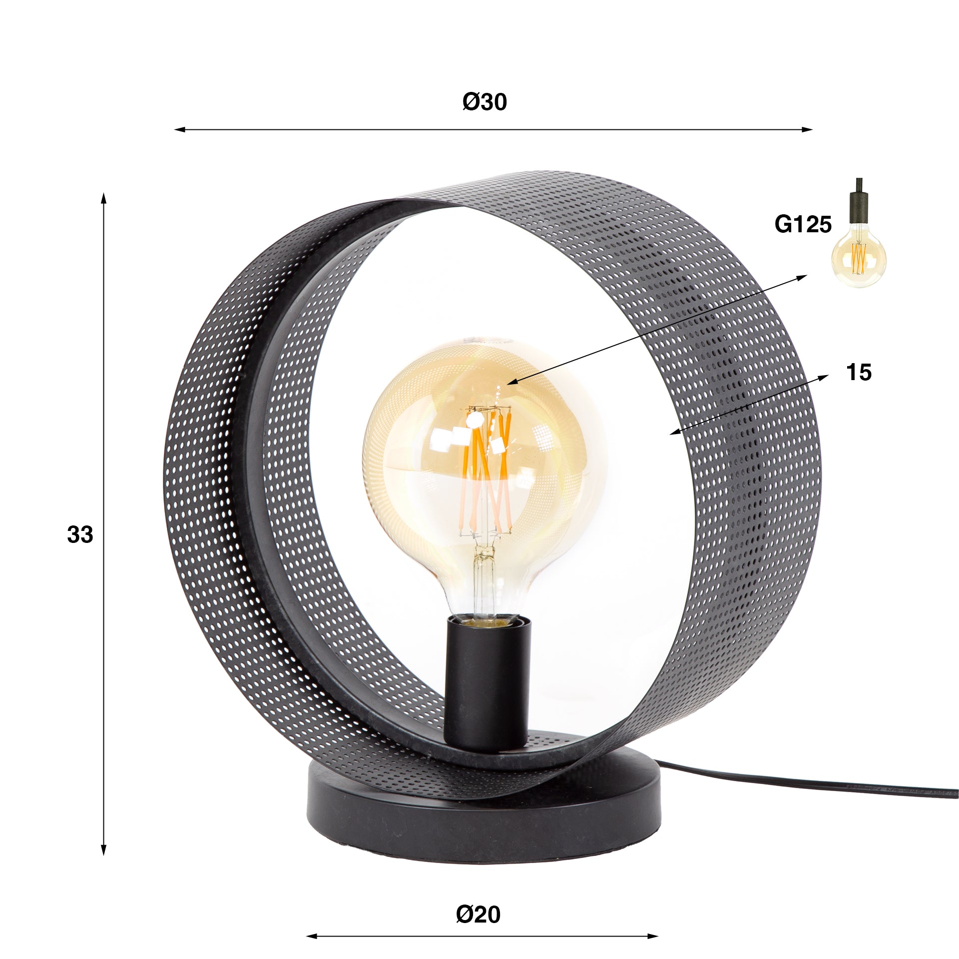 Tischlampe aus Lochblech von lefurn.de mit modernem Design und warmem Licht, ideal für Wohnzimmer oder Arbeitszimmer.