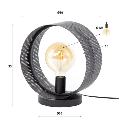 Tischlampe aus Lochblech von lefurn.de mit modernem Design und warmem Licht, ideal für Wohnzimmer oder Arbeitszimmer.