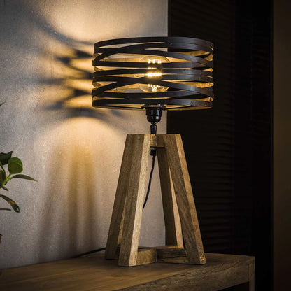 Metallene Tischlampe Metalwood von lefurn.de mit Holz-Design, ideal für Schreibtisch oder Nachttisch, modernes Beleuchtungsaccessoire