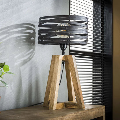 Moderne Metallholz-Tischlampe von lefurn.de mit eleganter Gestaltung und warmem Licht, ideal für Schlafzimmer oder Wohnzimmer.