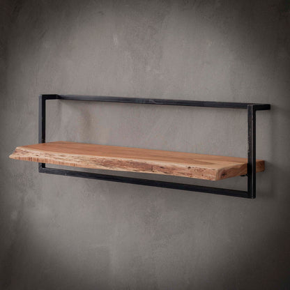 Wandregal Edge 100 von lefurn.de, modernes schwarzes Wandregal mit zwei Ablageflächen aus Holz.