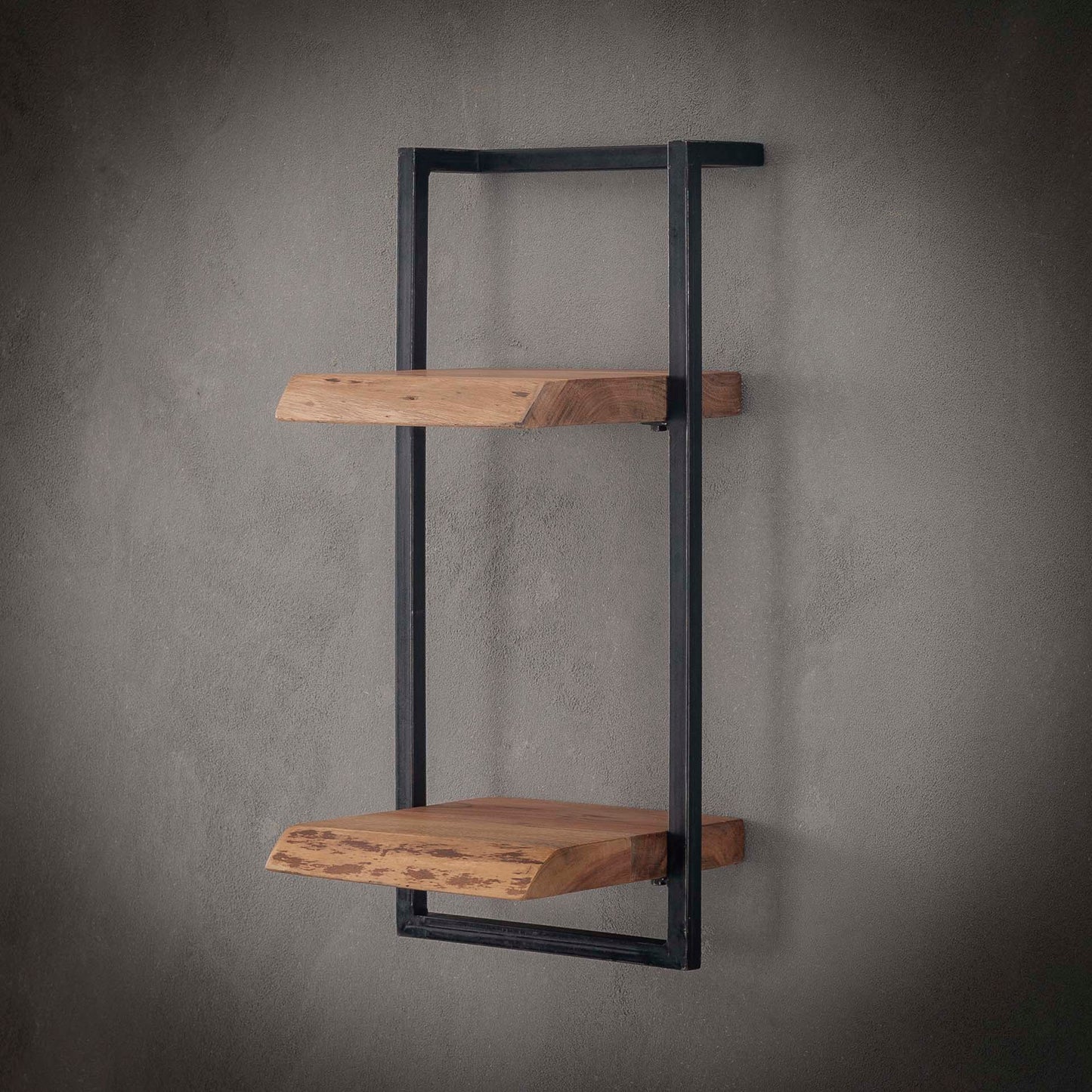 Wandregal Edge 2E von lefurn.de, elegantes schwarzes Wandregal aus Holz mit zwei Regalfächern, modernes Design, auf weißem Hintergrund