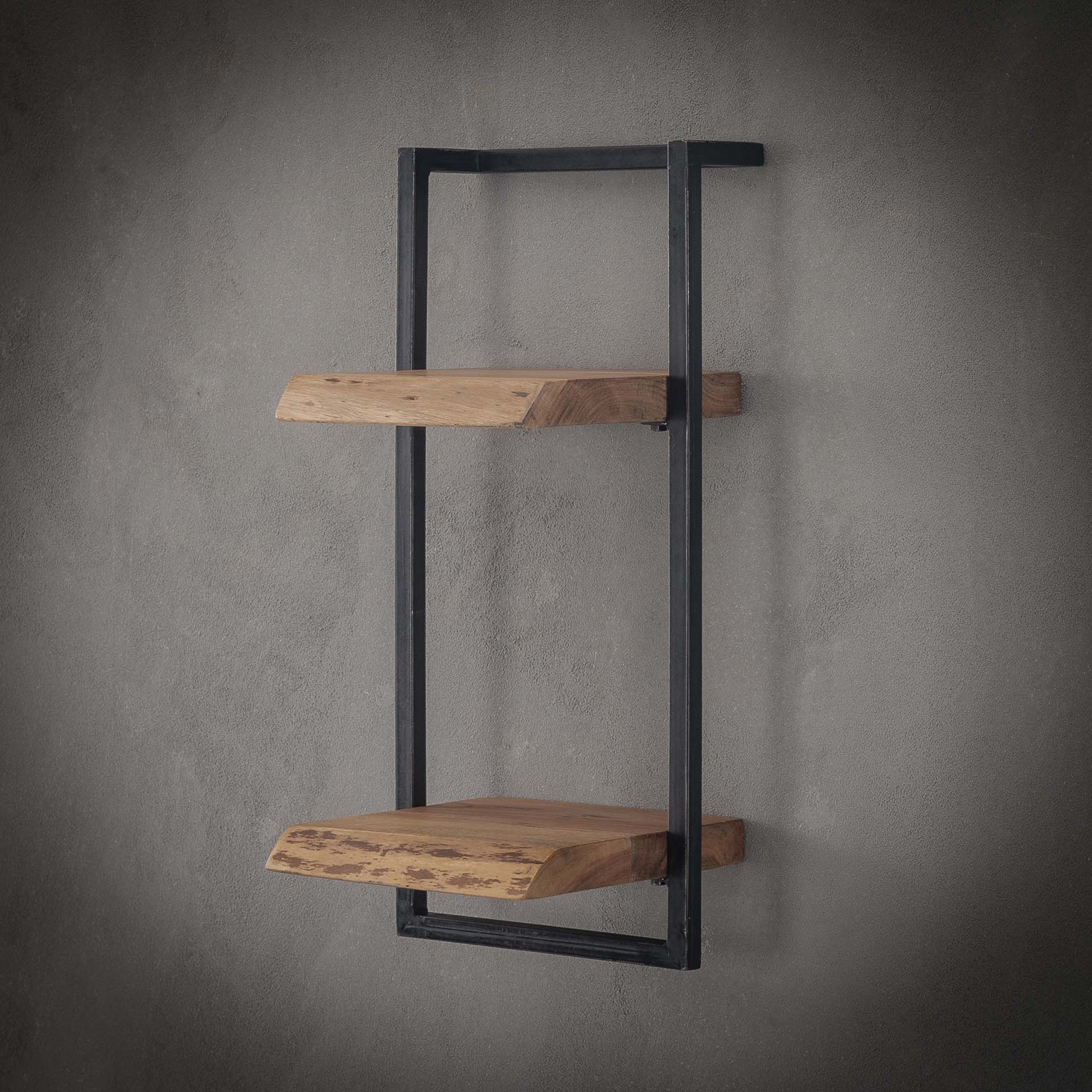 Wandregal Edge 2E von lefurn.de, elegantes schwarzes Wandregal aus Holz mit zwei Regalfächern, modernes Design, auf weißem Hintergrund