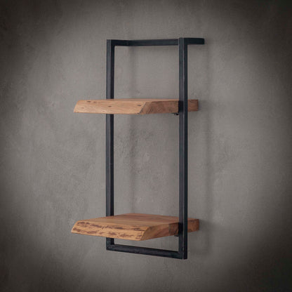 Wandregal Edge 2E von lefurn.de, elegantes schwarzes Wandregal aus Holz mit zwei Regalfächern, modernes Design, auf weißem Hintergrund