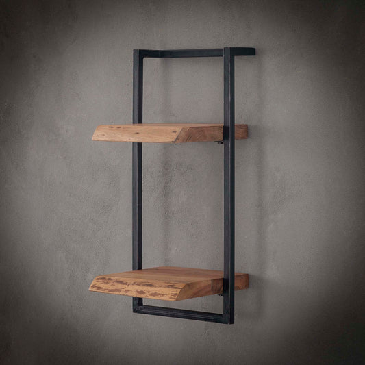 Wandregal Edge 2E von lefurn.de, elegantes schwarzes Wandregal aus Holz mit zwei Regalfächern, modernes Design, auf weißem Hintergrund