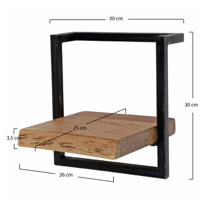 Wandregal Edge 30 von lefurn.de, modernes schwarzes Wandregal mit drei Ablageflächen aus Holz, an der Wand montiert.