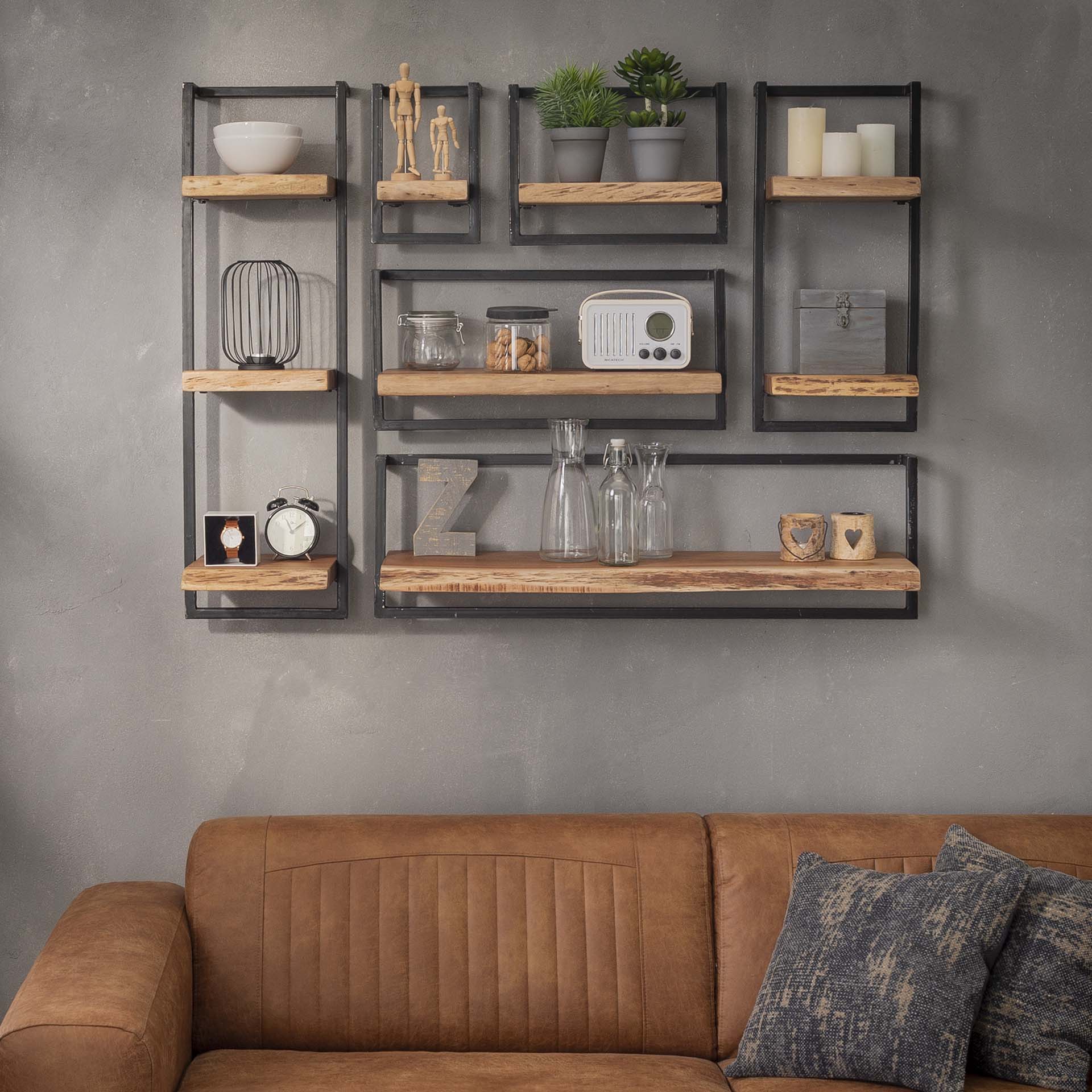 Wandregal Edge 40 von lefurn.de, modernes offenes Wandregal aus Holz mit zwei Ablageflächen, ideal für Wohnzimmer oder Flur