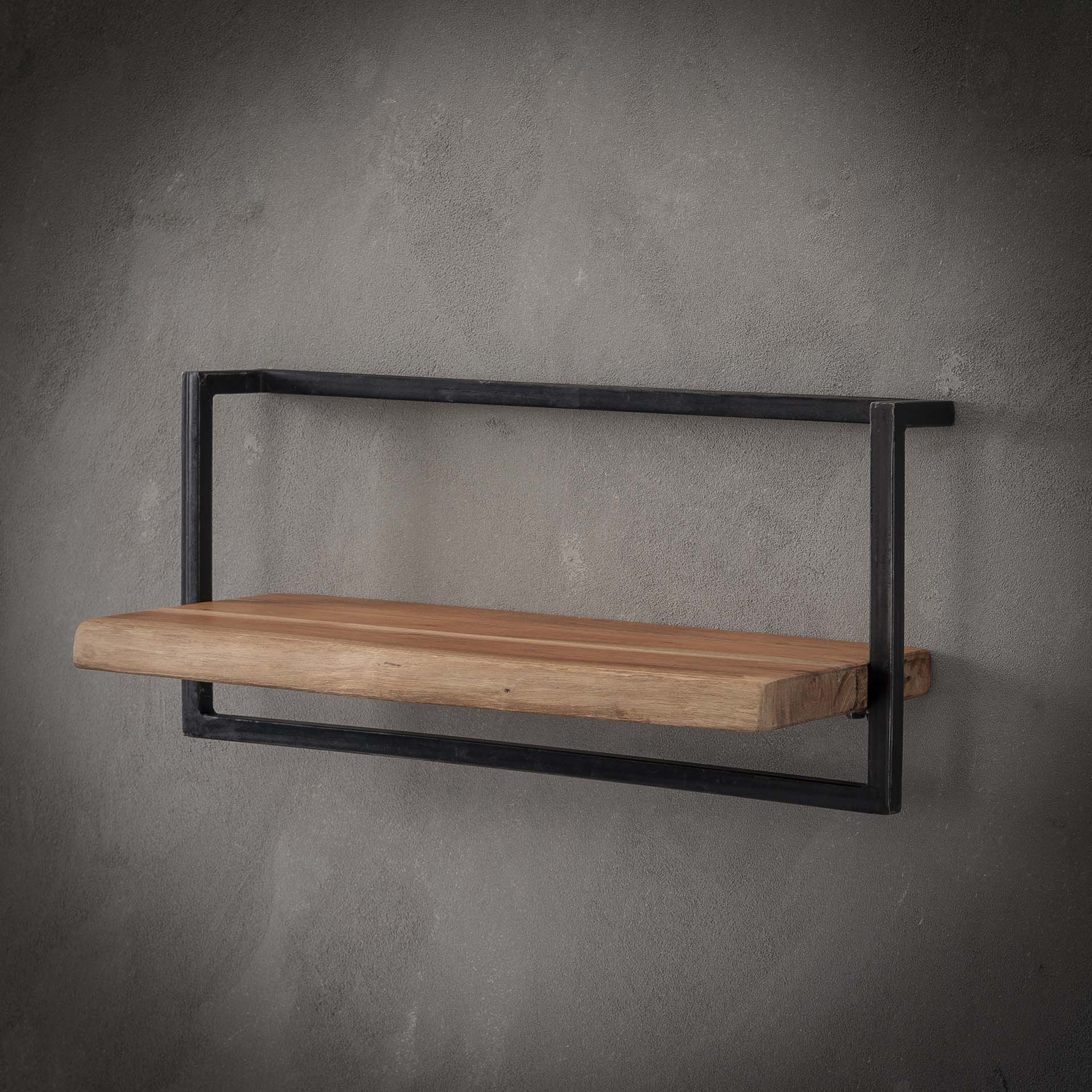 Wandregal Edge 65 von lefurn.de, modernes Holzregal mit zwei offenen Ablageflächen an der Wand montiert