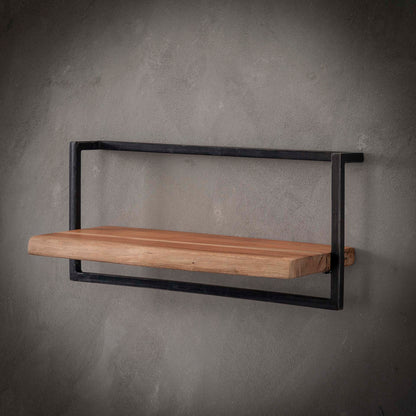 Wandregal Edge 65 von lefurn.de, modernes Holzregal mit zwei offenen Ablageflächen an der Wand montiert