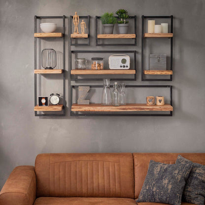 Wandregal Edge 65 von lefurn.de, modernes helles Holzregal mit zwei Ablageflächen an der Wand montiert