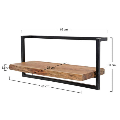 Wandregal Edge 65 von lefurn.de, modernes schwarzes Wandregal mit Holzoptik, ideal für Wohnzimmer und Flur.