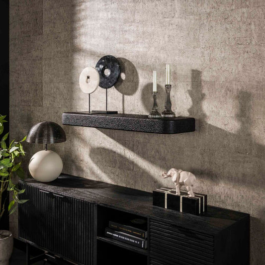 Schwarzes metallisches Wandregal von lefurn.de, modernes Design, mit Ablageflächen für dekorative Gegenstände und Stauraum