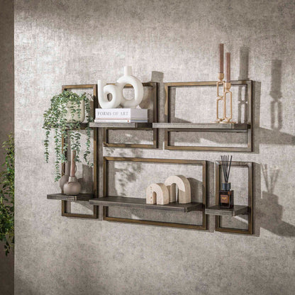 Wandregal Set Ferro von lefurn.de, modernes Wandregal mit zwei Regalen aus Holz und Metall für Wohnzimmer oder Flur