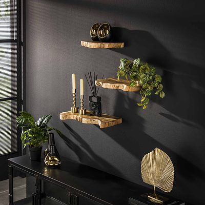 Wandregal Set Natural Line von lefurn.de, modernes Wandregal mit natürlichem Holzdesign, ideal für Wohnzimmer oder Küche