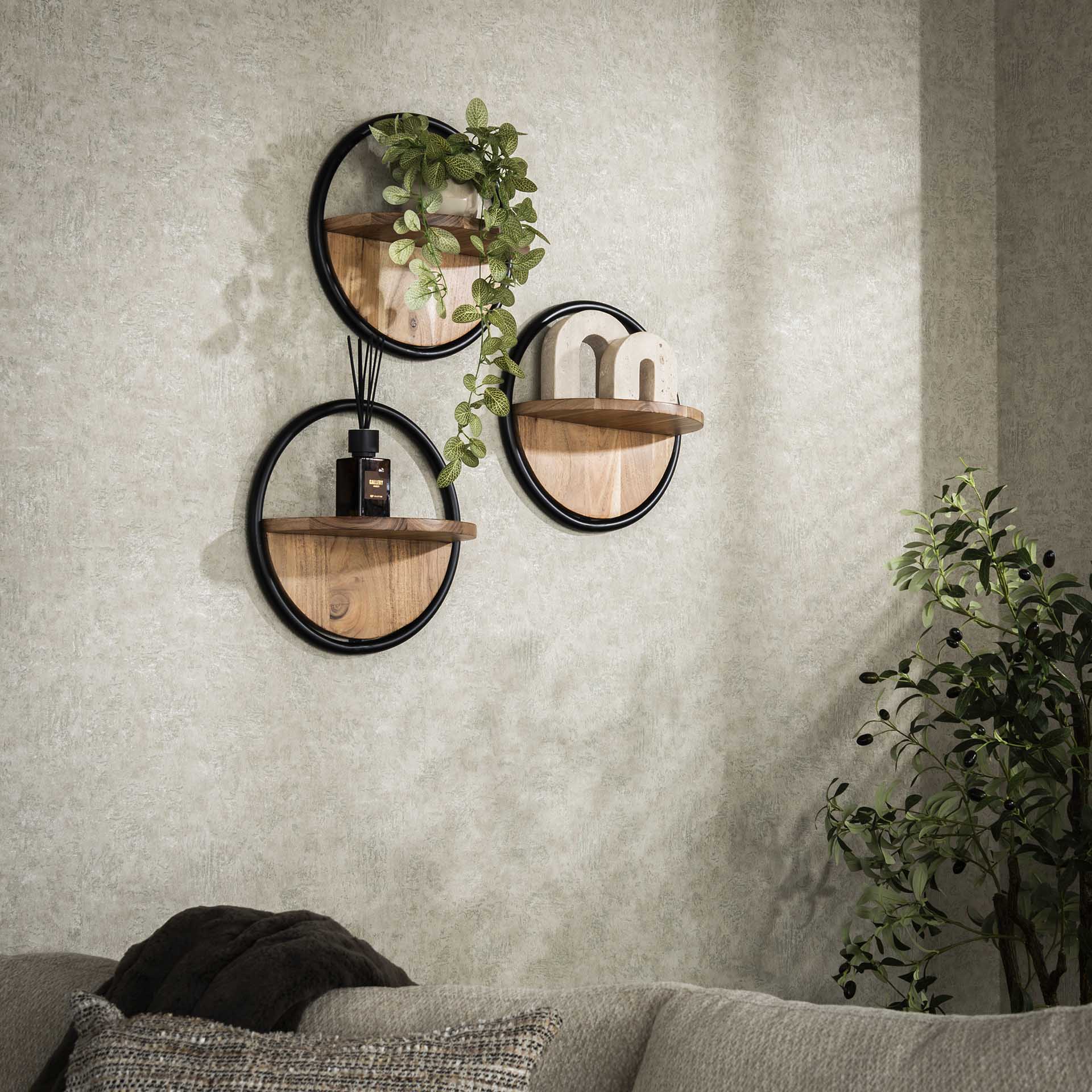 Rundes Wandregal Set von lefurn.de, modernes Wandregal mit runden Ablagen für stilvolle Raumdekoration.