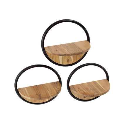 Rundes Wandregal Set von lefurn.de aus Holz, perfekt für Dekoration und Stauraum an der Wand, modern und stilvoll.