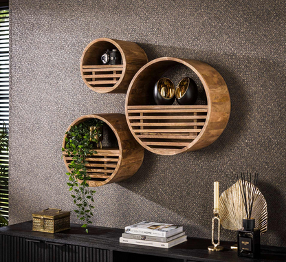 Wandregal Set Tweak von lefurn.de, modernes Echtholz-Wandregal mit mehreren Regalbflächen für stilvolle Raumgestaltung
