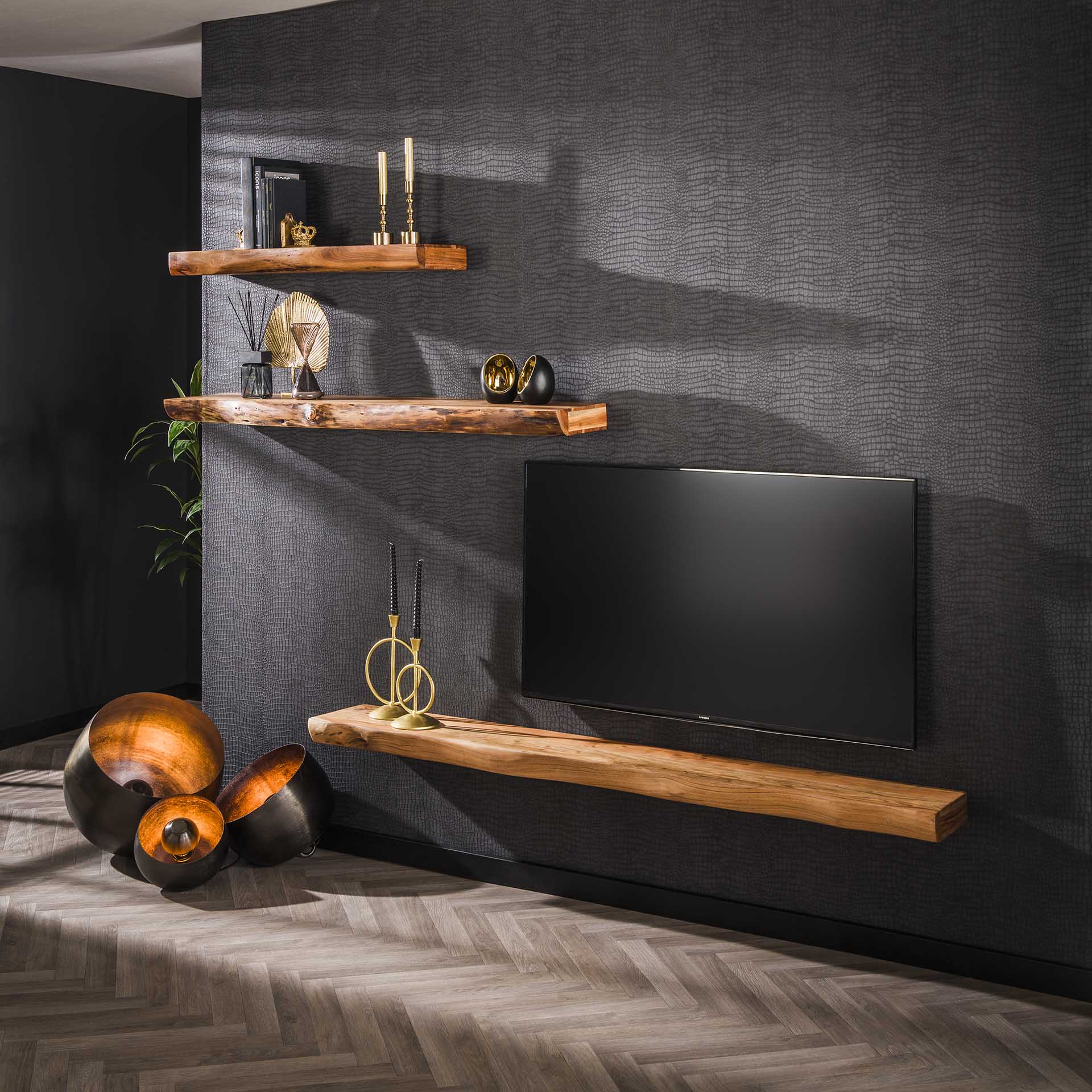 Wandregal Tree 100 von lefurn.de, modernes Wandregal mit eleganter Baumform aus Holz für Wohnraumdekoration