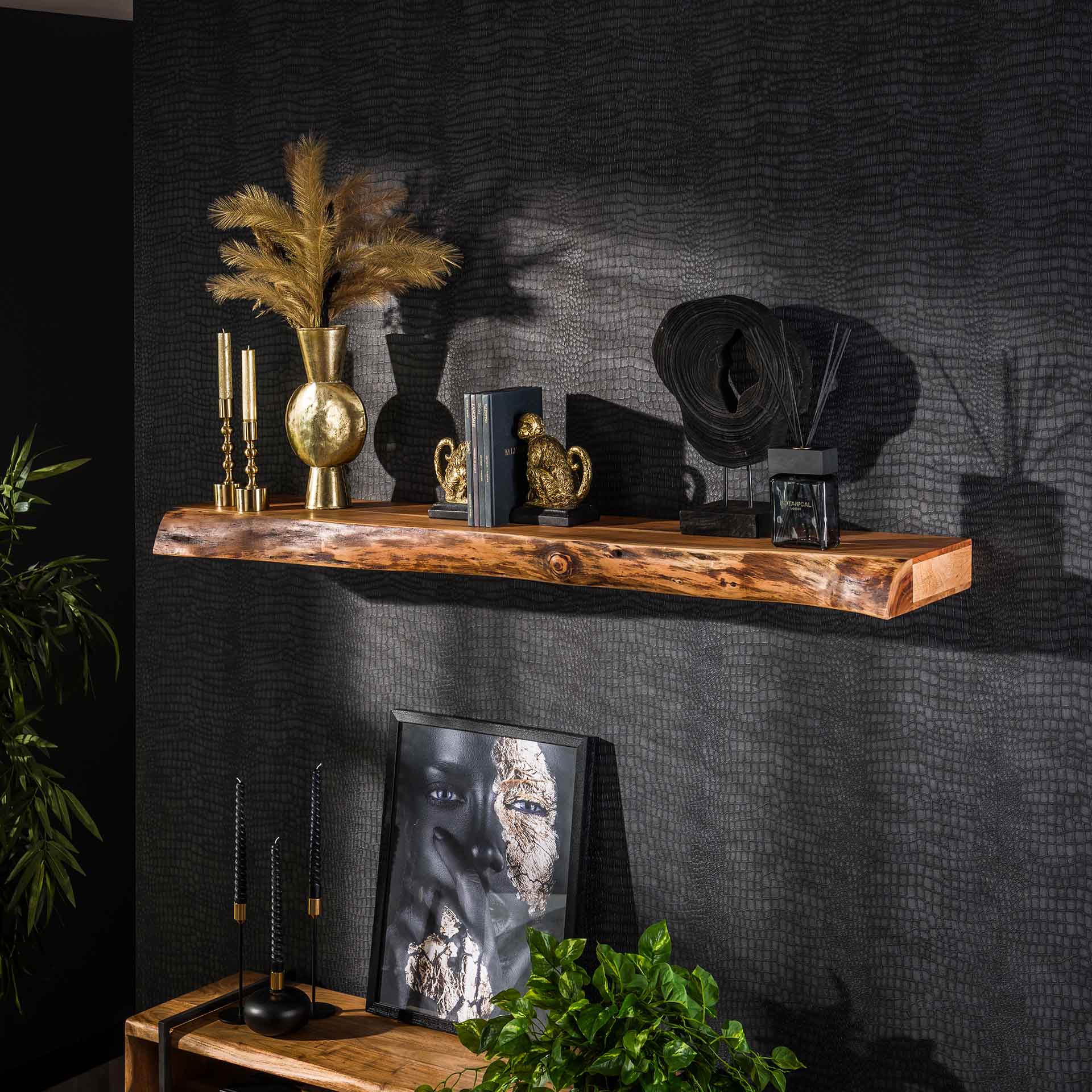 Wandregal Tree 150 von lefurn.de, modernes Holzregal mit mehreren Ablageflächen, an der Wand montiert, helles Holzdesign