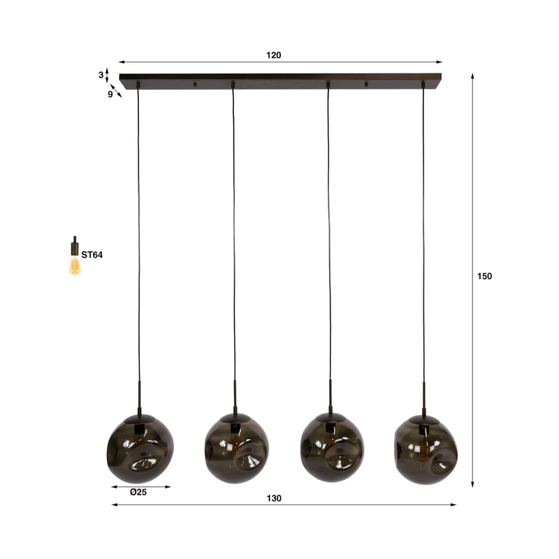 Hängelampe Stellar Sienna 4L von lefurn.de mit vier kugelförmigen Lampenschirmen aus Metall, moderne Deckenleuchte für Wohnzimmer
