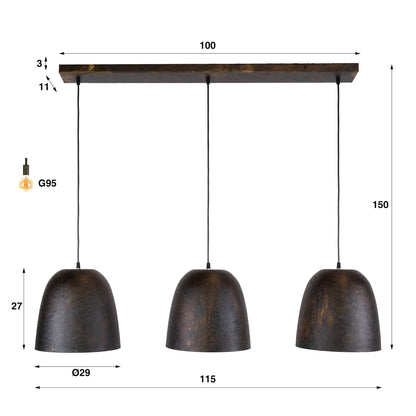 Hängelampe Nova 3L von lefurn.de mit drei Lampenschirmen aus Metall, moderne Beleuchtung für Wohnzimmer oder Essbereich
